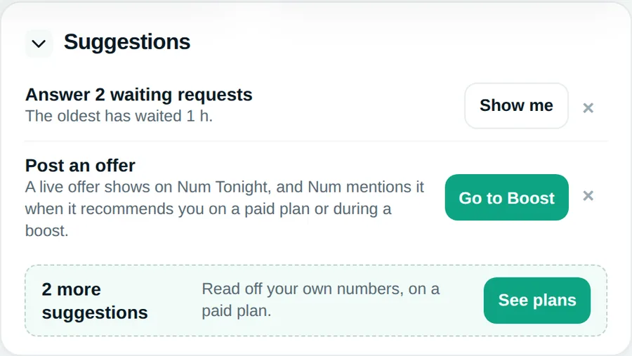Suggestions, with two more locked behind a paid plan